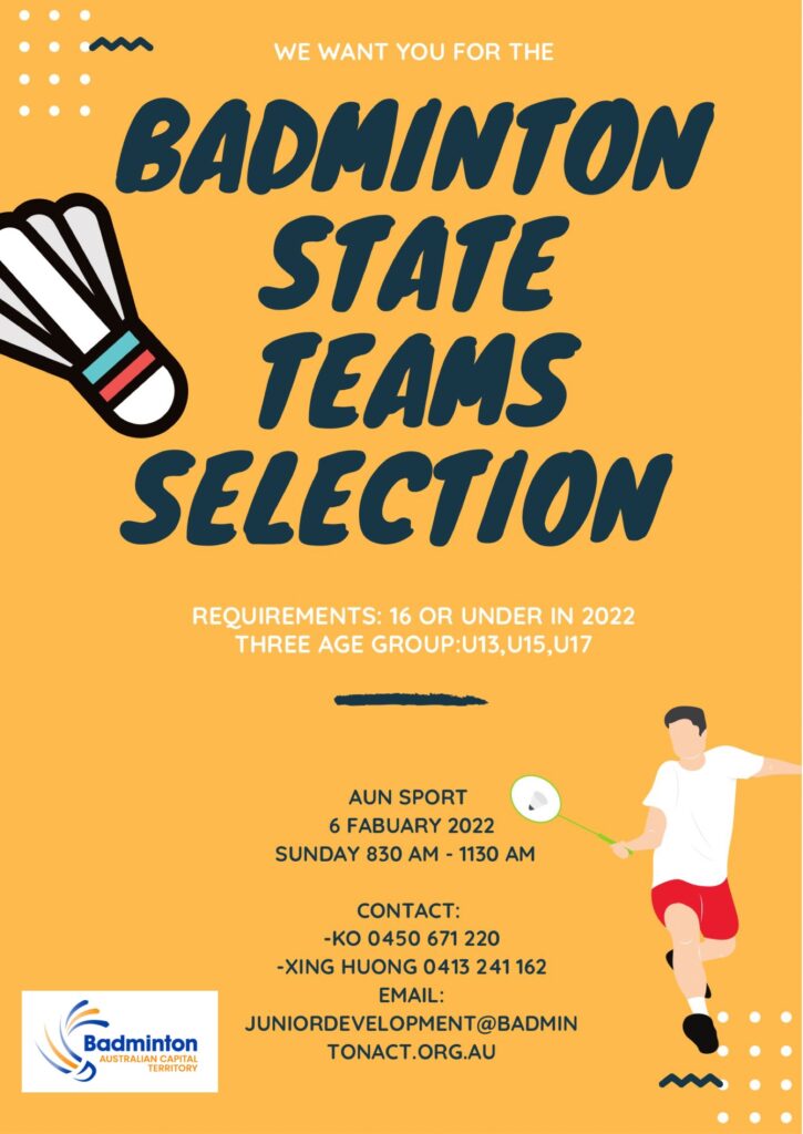 badminton act state team squad selection